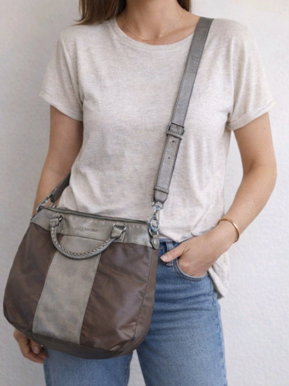 Liebeskind Berlin Shoulder Bag Crossbody Tote Satchel Tan Brown Leather Boho